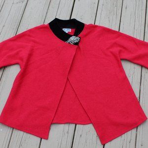 JM Collection Red Cardigan Wrap Sweater w/jeweled broach embellished Wool Size M
